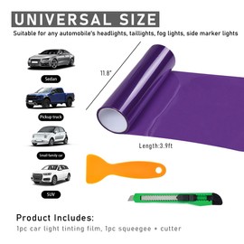Wevdn Car Light Tint Film, 46.8" × 11.8" Extra-Wide Waterproof Headlight Taillight Tint Wrap Roll, Self Adhesive Film Sticker Sheet for Car Headlight Tail Lights with Squeegee+Cutter (Purple)