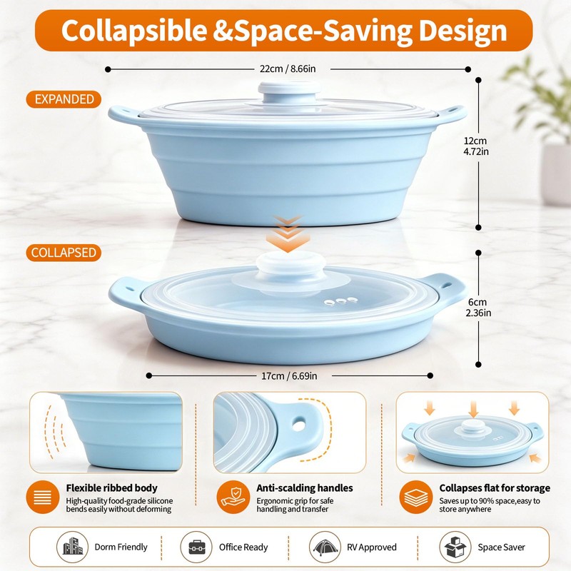 Collapsible Microwave Steamer Bowl, Silicone Microwave Cookware with Lid, Dishwasher