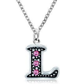 OutstandLong Initial Pink Letter L Alphabet Initial Charms Necklace Pendant for Women