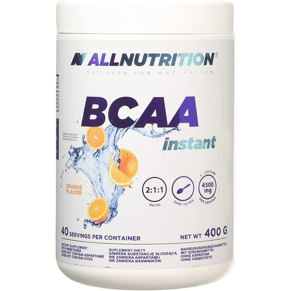 ALLNUTRITION BCAA Max Support Powder with High-Dose Amino Acid Complex - Glutamine Leucine Valin Isoleucine Taurine Easily Soluble and Effective Orange