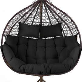 DANGHOOGY Outdoor Double Egg Chair Cushions, Waterproof Wicker Egg Chair Replacement Cushion, Thickened Hanging Chair Cushion, 65x47x7 Inches (Black)