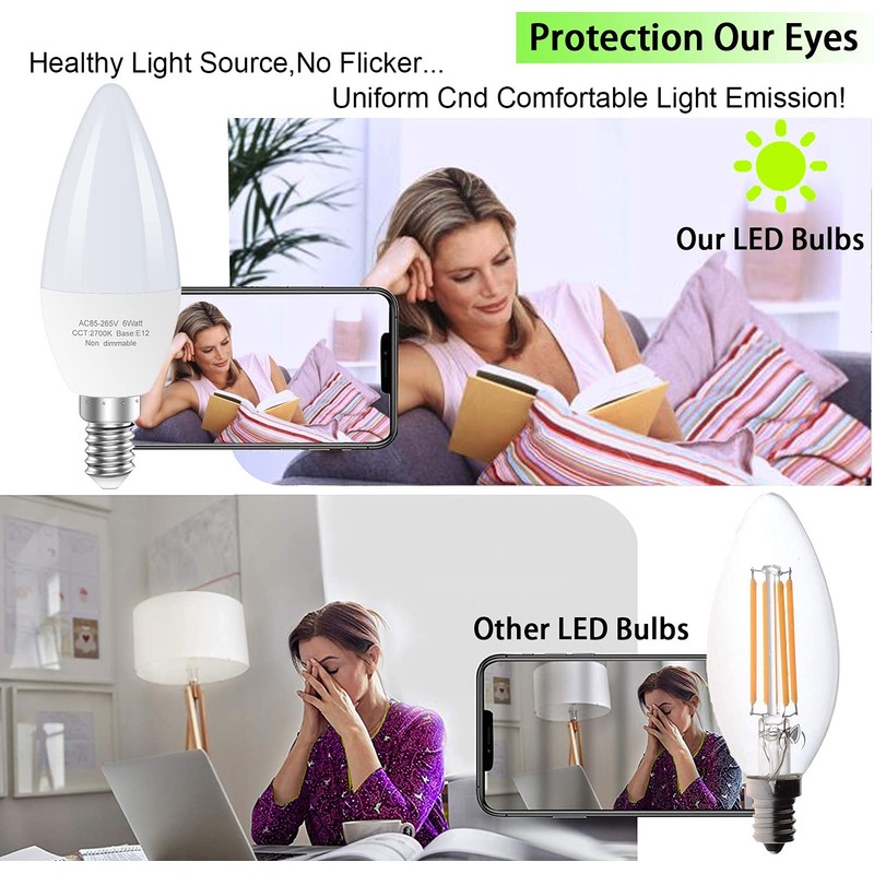 GOSCHE E12 Led Ceiling Fan Light Bulbs, 6W B11 Led