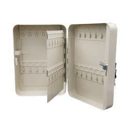 Key Storage Metal Lock Cabinet with Keys Security Locked Safe Key Storage Box Key Organizer Holder Locked Key Box Wall Mount Steel 48 Key Slots 10" H x 7.2" W x 3" D (White)