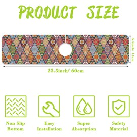 Sink Faucet Absorbing Mat Bohemian Textile Rug Texture Sink Splash Guard Drying Mat for Kitchen Bathroom Faucet Sinkmat 23.5"X5.5"