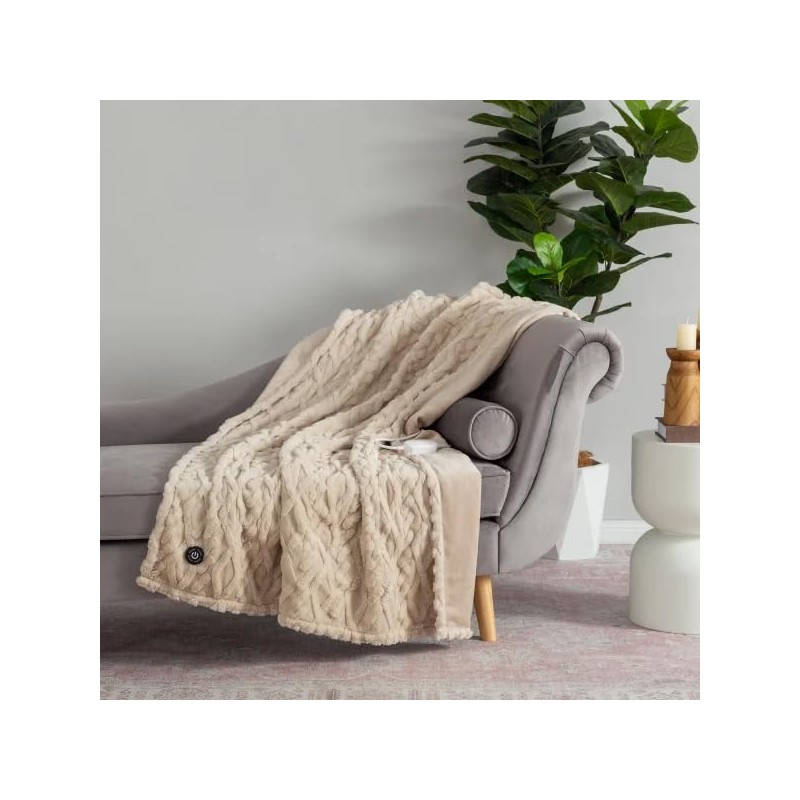Berkshire Life Heated Throw 1727183 designed in new england (Tan)