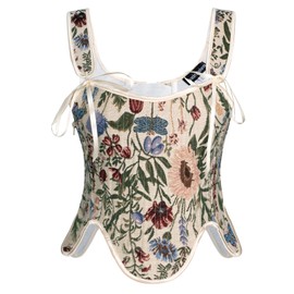 Scarlet Darkness Women's Renaissance Corset Ren Faire Bustier Underbust Corset Floral CorsetApricot Size 16