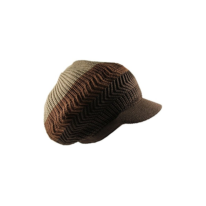 Knitted Cotton Rasta Slouchy Beanie Visor, Khaki/Brown/Dark Brown, One Size-X-Large
