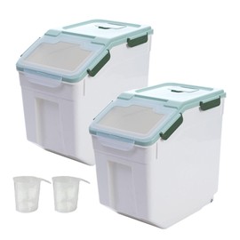 MC MEICHUANG 50 lbs Flour Storage Container, 2 Pack Rice Storage Container with Measuring Cup, Pet Food Storage Container Dog Cat Food Bin, Green