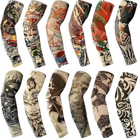 Men's Tattoo Sleeve Set 12 Piece Sleeve Set Fake Tattoo Set Covering Arms Cool Sunscreen Set - Color: Color 2