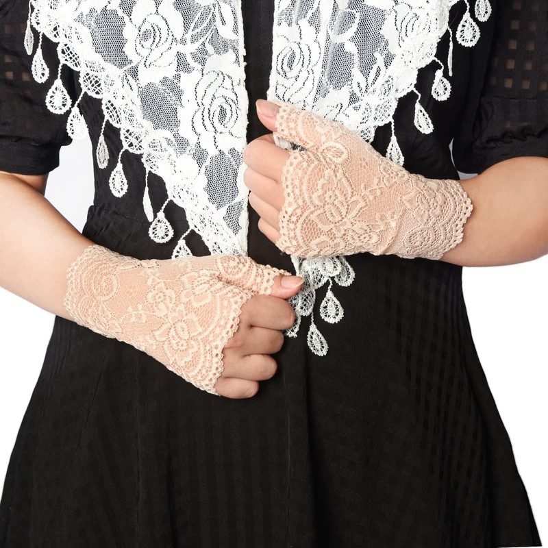 obmwang 2 Pairs Women's Lace Gloves Fingerless Floral Gloves for