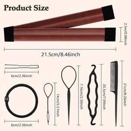 Hair Bun Maker Donut 2 count - Twist Hair Styling Tool Snap Roll, Hair Bun Accessories with 4 Pony hair tools, 5 Elastic Bands and 20 Hair Bobby Pins for Women Girls - Color: Reddish Brown