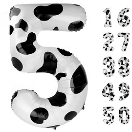40 Inch Cow Print Balloon Number 5 Balloon Jumbo Mylar Foil Helium Balloon for 15 25 35 50 Big Giant Jumbo Huge Foil Mylar Balloons 55th 65th Birthday Balloons Men Women Party Decorations