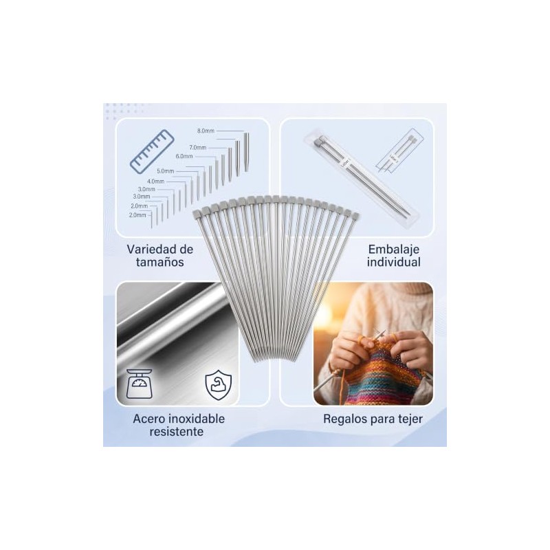 Juego de Agujas de Tejer de Acero Inoxidable de una