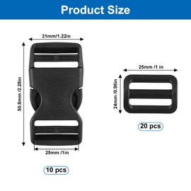 Pack of 10 Click Fastener Buckles with 20 Ladder Buckles, 25 mm Buckle, Buckles and Clasps, Replacement Buckle Buckle, Buckle Closure for Repair Luggage, Backpack, Straps