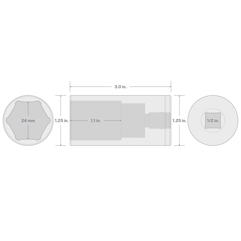 TEKTON 1/2 Inch Drive x 24 mm Deep 6-Point Socket
