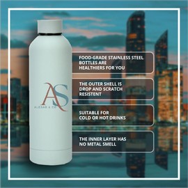 ALESAB & CO Stainless Steel Water Bottle, Insulated Thermal bottles for Hot and Cold Drinks, Leak Proof BPA Free Drinking Bottles for Kids and Adults (Blue White, 500 ML)