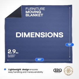 Large Moving Blanket 80" x 72", Blue/Black Color (Pack of 6) - Heavy-Duty Furniture Pad for Moving & Wrapping - Thick Packing Blanket for Furniture Protection - Padded Mover Cover by IDL Packaging