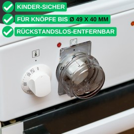 Cooker Knob Child Lock Pack of 3 Assembly without Button Disassembly for Max. Diameter 4.9 cm and 4 cm High Cooker Knobs Protection with Minimum 6.1 cm Distance Centre-Centre, Transparent Black, Stove
