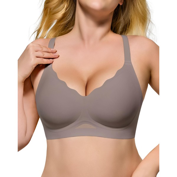 HORISUN Womens No Underwire Bras Supportive Scalloped V Neck Tshirt