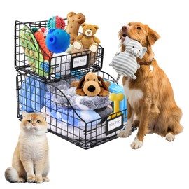 BALAPET Large Metal Dog Toy Basket, Durable Pet Toy Storage with Detachable 2-Tier Multipurpose Shelf and Labels, Categorized Dog Toy Bin Box for Food and Leashes, Keep Dog Toys Organize