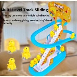 Small Ducks Climbing Toys, Electric Llittle Duck Climbing Stairs Toy, Funny Duck Roller Coaster Track Toy with 9 Duck LED Lights & Music Button, Small Duck Slide Toy for Toddlers Kids and Baby