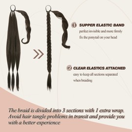 BARSDAR 66 cm Long Braided Ponytail Extension Elastic Band, Straight Wrapped Braid, Hair Extensions, Ponytail, DIY, Natural, Soft, Synthetic Hairpiece for Women