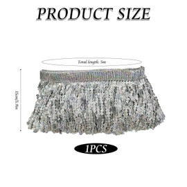 VEHYEGOI 1 Piece 5M Sequin Tassel, Shiny Tassel, Tassel Trim, Diy Tassel Crafts, Performance Clothing Accessories, Tassel For Sewing (Silver)