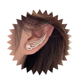 Vacaonio Boho Cz Wing Ear Climber Earrings Gold Pearl Stud Earring Crystal Angel Wing Crawler Earring Pearl Wing Ear Cuff Earring Jewelry for Women (Left)