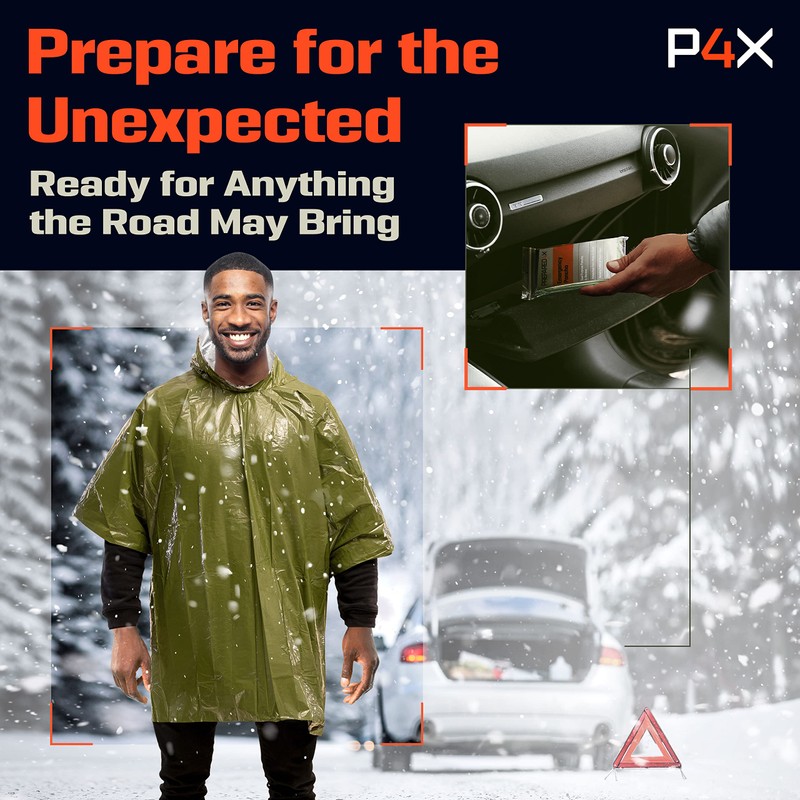 PREPARED4X Emergency Poncho with Mylar Blanket Liner – Heavy Duty,