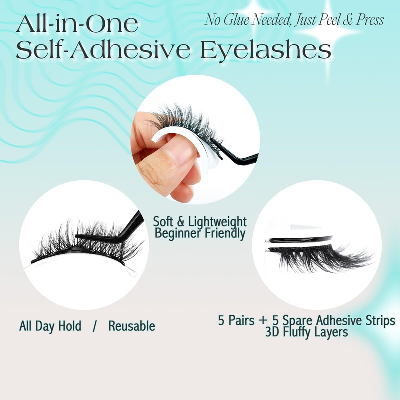 Bepholan Self Adhesive Eyelashes Natural Look Pre Glued No Glue