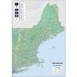 New England Physical Map - 24 x 16 inches – Paper Laminated