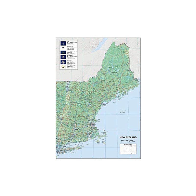 New England Physical Map - 24 x 16 inches –