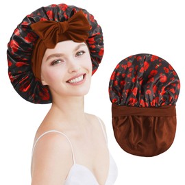 Tivcck Satin Bonnet for Sleeping,Silk Bonnet for Sleeping Women,Double Layer Hair Bonnet with Tie Band,Sleep Cap Hair Wrap for Curly Hair