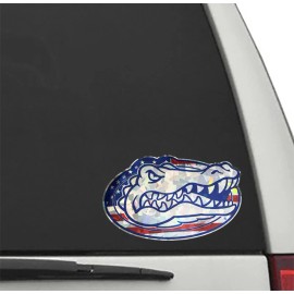 Springfed Decals Florida Gators HOLOGRAPHIC AMERICAN FLAG GATOR HEAD Vinyl Decal UF Sticker - 8"