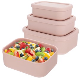 Limbeuuu 3 Pack Silicone Food Storage Containers, Rectangular BPA-Free Silicone Lunch Box Containers with Lids, Airtight, Leak-Proof, Freezer, Microwave & Dishwasher Safe (10.2oz, 23.6oz, 44oz)