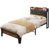 LIKIMIO Twin XL Bed Frames, Storage Headboard with Charging Station,