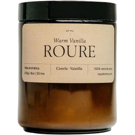Vela Aromática ROURE "Warm Vanilla" (Canela + Vainilla) - ÚLTIMAS PIEZAS Cera de Soya Frasco Ámbar Mecha Madera, 225g 8oz