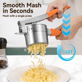 Potato Ricer, AMOHEE 15oz/425g Large Stainless Steel Potato Masher Upgrade Heavy Duty Design With Anti-Slip Handle Ricer for Mashed Potatoes & Food Press for Fruits, Carrots, Yams (Orange)
