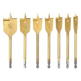 sourcing map 7Pcs Spade Drill Bit Paddle Flat Bits Set Wood Hole Cutter with Quick Change 1/4 Inch Hex Shank for Woodworking Fiberglass, Gold Tone