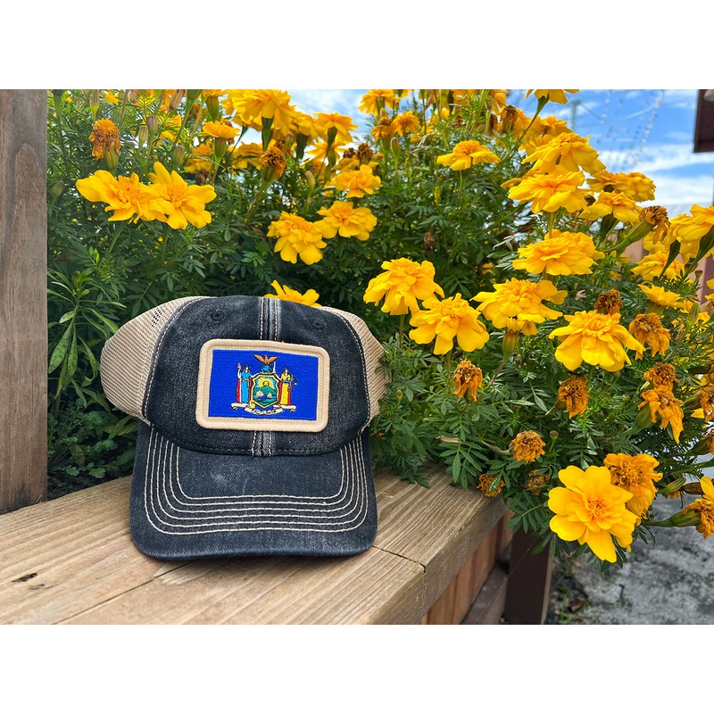 New York Flag Patch Trucker Hat, Black