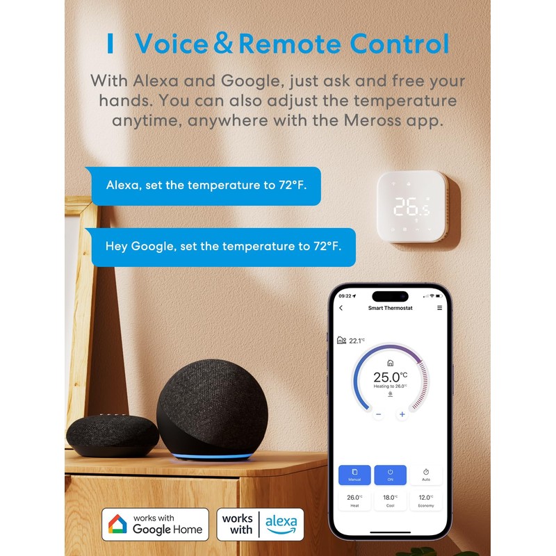 Meross Smart Thermostat for Electric Underfloor Heating, WiFi Room Thermostat
