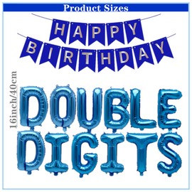 DUFACAI 53 Pieces 10th Birthday Decorations Double Digits Party Balloons Happy Birthday Banner Number 10 Balloons Blue Silver Foil Balloons Latex Balloons for 10 Year Old Boy Birthday Party (Blue)