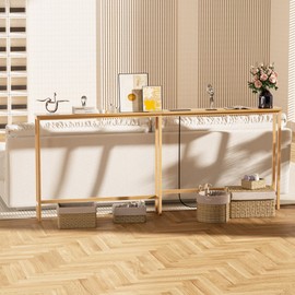 VASMIA 70.9 Inch Narrow Console Table with Outlet,Bamboo Behind Couch Sofa Table,Skinny Hallway Table for Entryway Living Room,Foyer,Natural