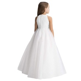 Abaowedding Flower Girls Tulle Chiffon Dresses Kids Wedding Party Pageant Ball Gowns Ivory Size 12