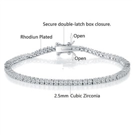 Gemsme 2.5mm Tennis Bracelet, 2.5mm Thin 18K White Gold Plated Cubic Zirconia Tennis Bracelet for Women