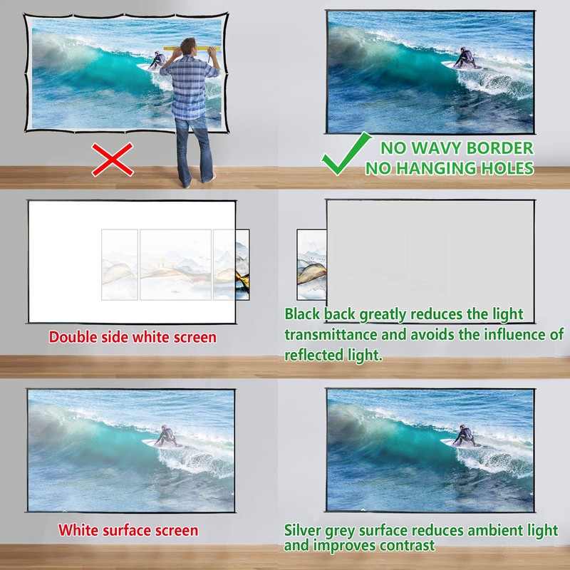 Foldable Projector Screen 70 inch with Lightweight Telescopic Pole Frame