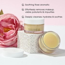 Collagen Cleansing Balm, 3-in-1 Melting Facial Cleanser for Makeup Remover, Rose Fragrance Face Eye Makeup Remover Balm, Nourishes & Soothes Skin, Quickly Dissolves Makeup, 20g