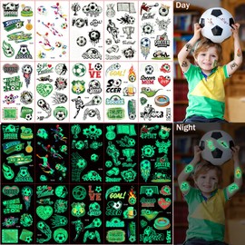 Glow in the Dark Tattoo, 10 Sheets Luminous Football Temporary Tattoos Sticker Set for Girls Boys, Waterproof Children's Tattoos, Birthday Gifts, Children's Birthday Party Bags