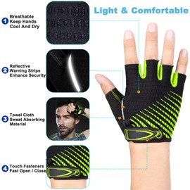 Luroon Cycling Gloves, Half-Finger, Breathable, Non-Slip and Shock-Absorbing Unisex Gloves - Short Gel Summer MTB for Men and Women, green, s