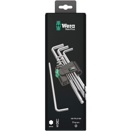 Wera - Juego de llaves hexagonales en L, Blacklaser, llave hexagonal con punta de bola, 9 piezas